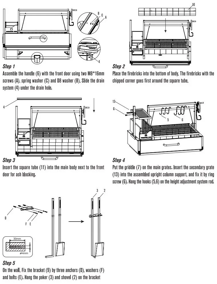 TAGWOOD BBQ BBQ25SS Built In Argentine Wood Fire and Charcoal Grill User Manual - Assembly