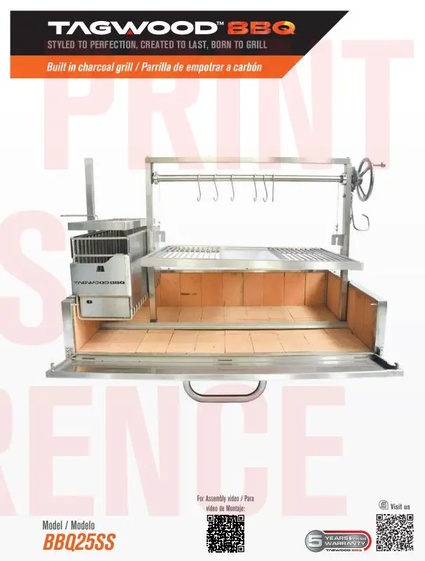 TAGWOOD BBQ BBQ25SS Built In Argentine Wood Fire and Charcoal Grill User Manual