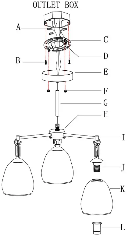 LNC A04970C 3-Light Glass Chandelier - PARTS