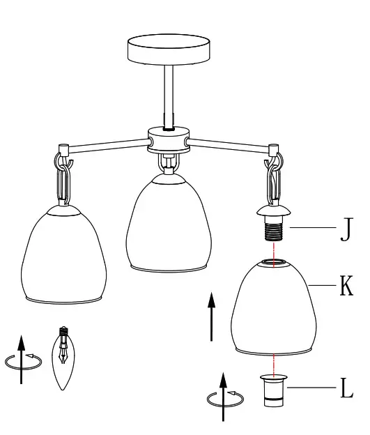 LNC A04970C 3-Light Glass Chandelier - sockets