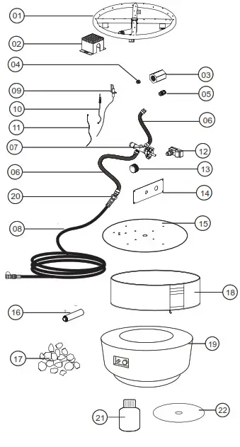 ELEMENTI OFG414NG Colosseo Fire Table - PARTS LIST