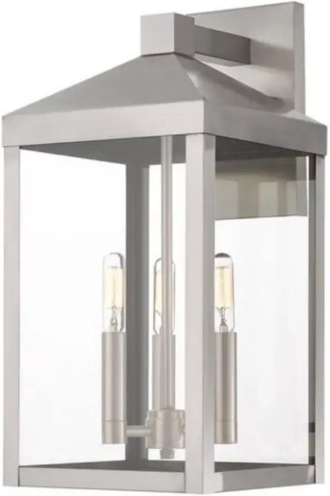LIVEX LIGHTING 20584 Nyack Collection 3 Light Brushed Nickel Outdoor Wall Lantern