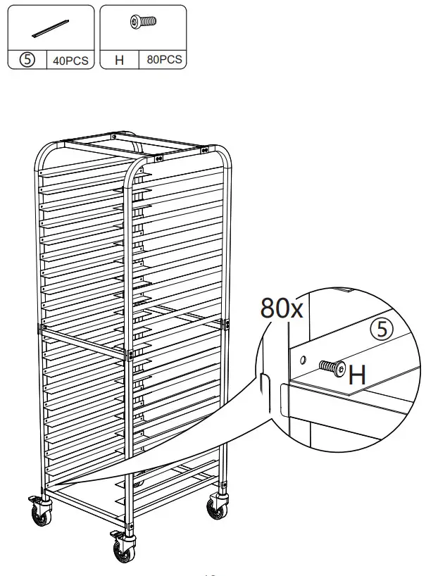 JAXPETY SY18F0285 Commercial Grade 20 Tier Bun Pan Bakery Rack - PRODUCT ASSEMBLY 11