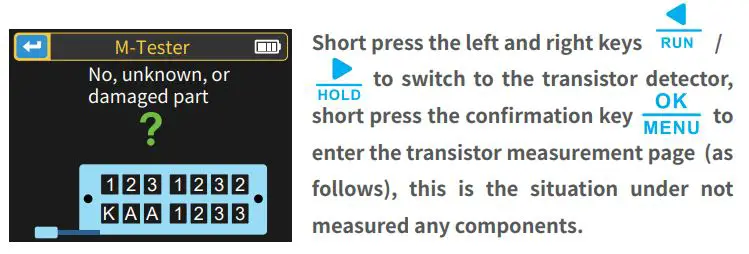 FNIRSI DSO-TC3 Digital Multimeter Instruction Manual - Operation and function description of the transistor tester