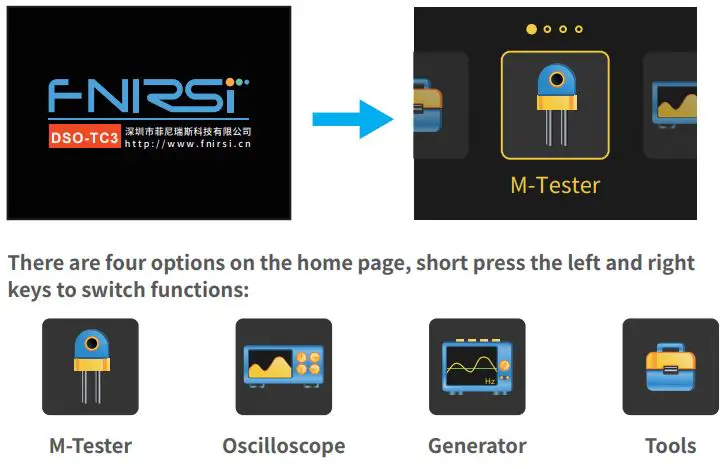 FNIRSI DSO-TC3 Digital Multimeter Instruction Manual - Switching on and of