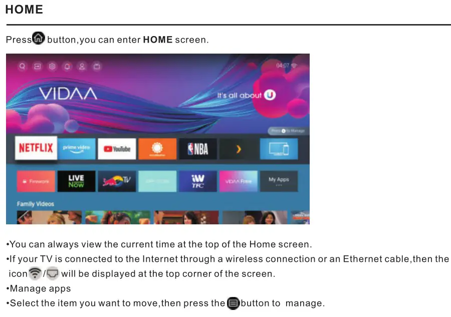 VIDAA HWXX 4K UHD LED Smart TV - HOME