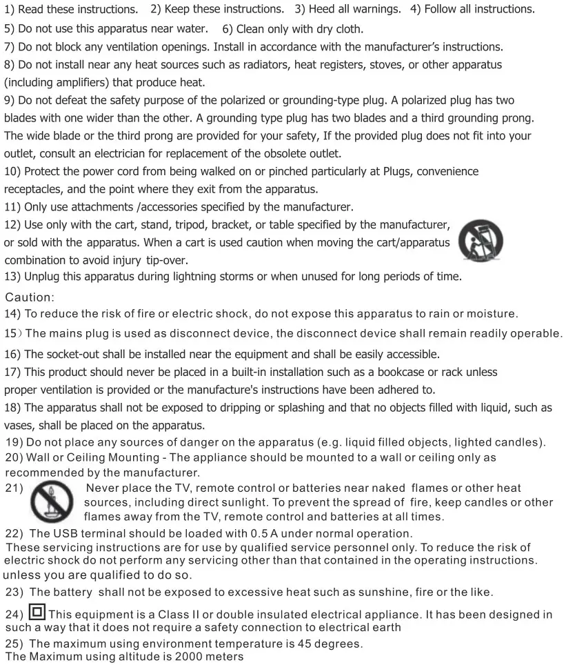 VIDAA HWXX 4K UHD LED Smart TV - Important Safety Precaution