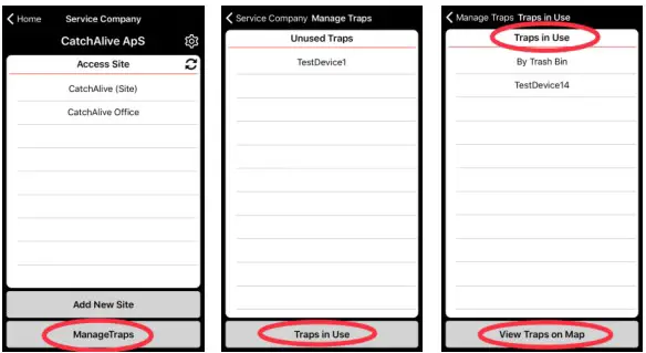 CATCHALIVE CAOne Snap Trap - How can I view all my traps in use on a list or map