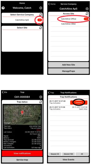 CATCHALIVE CAOne Snap Trap - How to handle and register notifications
