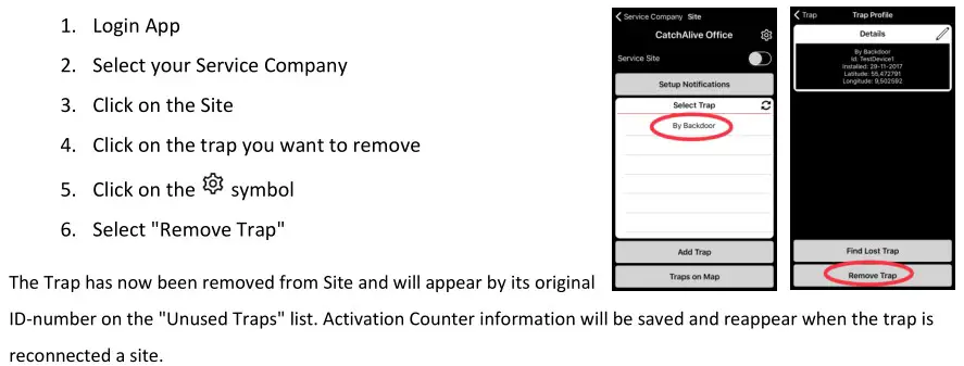 CATCHALIVE CAOne Snap Trap - Remove a trap from a site