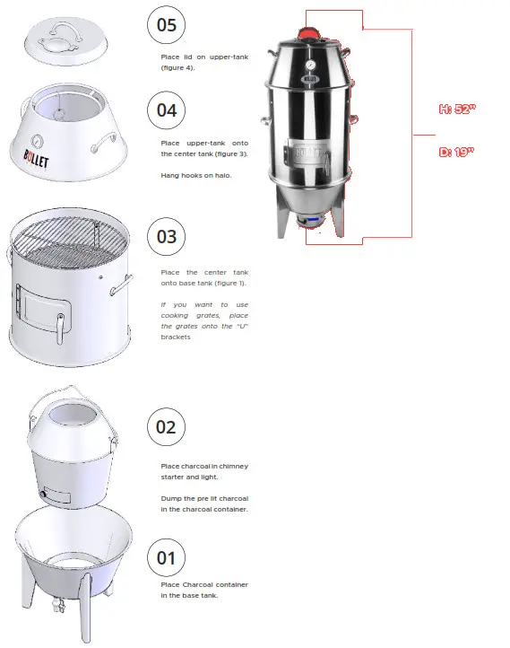 BULLET 566 sq Inch Outdoor Convection Charcoal Barbecue Smoker - Bullet Cook