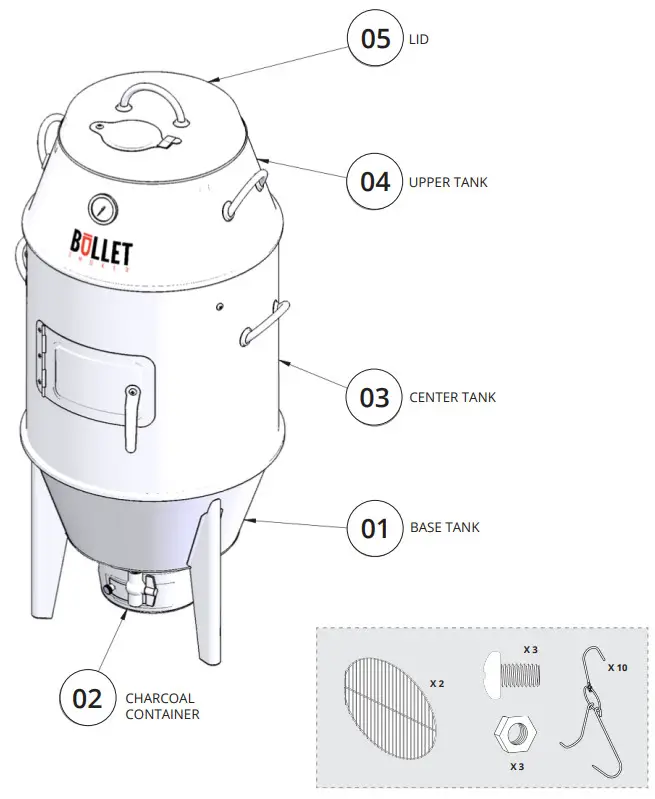 BULLET 566 sq Inch Outdoor Convection Charcoal Barbecue Smoker - Bullet Smoker