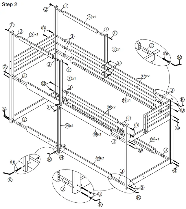 QualFurn WF286205 Twin Twin House Bunk Bed - PARTS 3