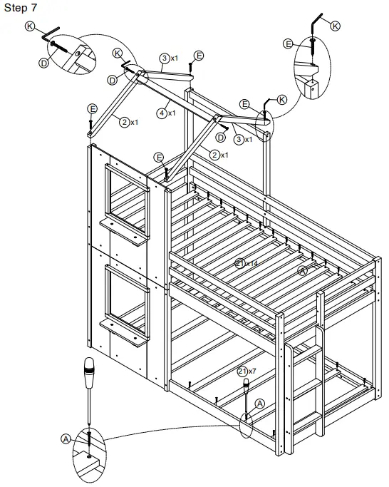 QualFurn WF286205 Twin Twin House Bunk Bed - PARTS 3