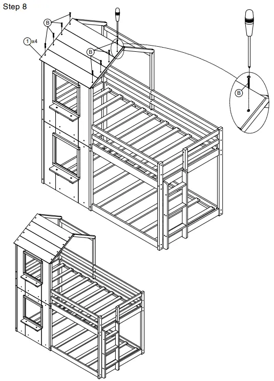 QualFurn WF286205 Twin Twin House Bunk Bed - PARTS 3