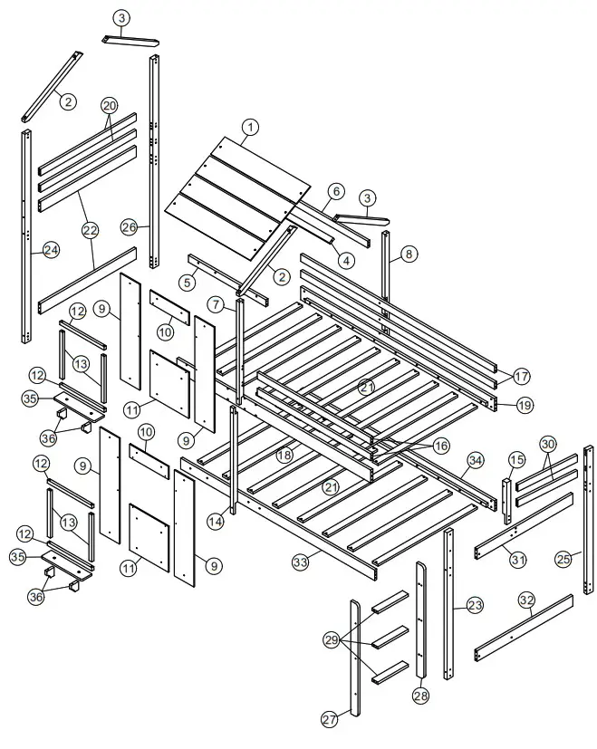 QualFurn WF286205 Twin Twin House Bunk Bed - overview 1