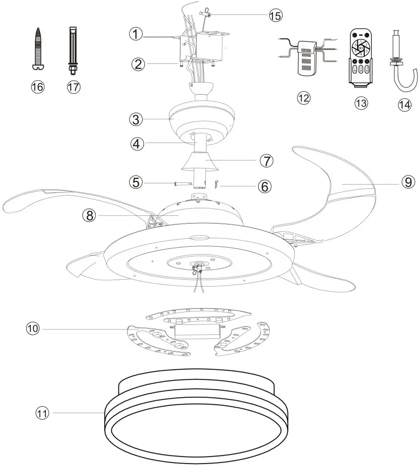 Bella Depot badt1304 2 Retractable Ceiling Fan - mounting boox
