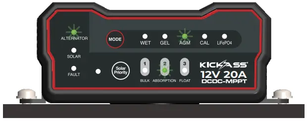 KICKASS KADCDC20A 40A DCDC Charger and 8M Heavy Duty DCDC Wiring Kit - Absorption Charge Stage 1