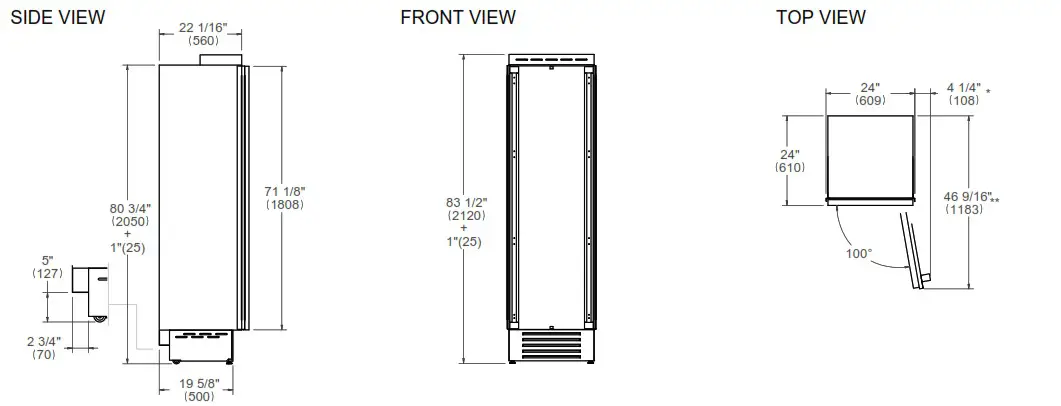 Bertazzoni REF24RCPRR23 Built In Refrigerator Column - PRODUCT DIMENSIONS