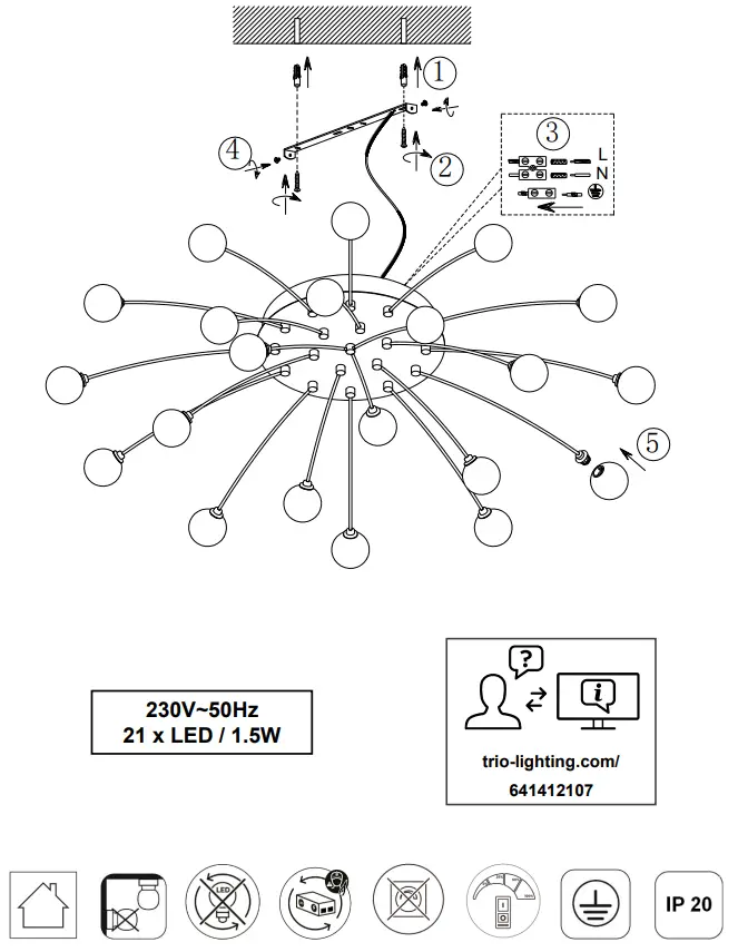 TRIO 641412107 Bullet Ceiling Light LED white - fig