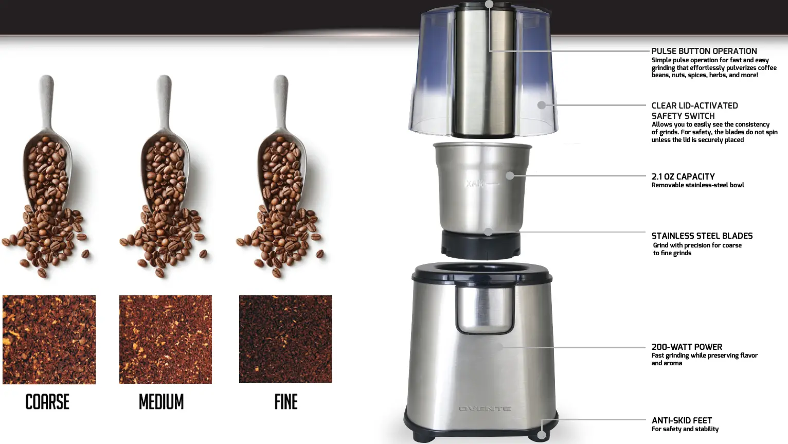 OVENTE CG620SACPCG6000 Electric Coffee Grinder 1