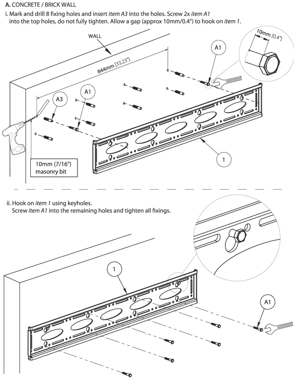 B-TECH BT9910 XL Heavy Duty Universal Flat Screen Wall Mount with Tilt - FIX WALL PLATE 1