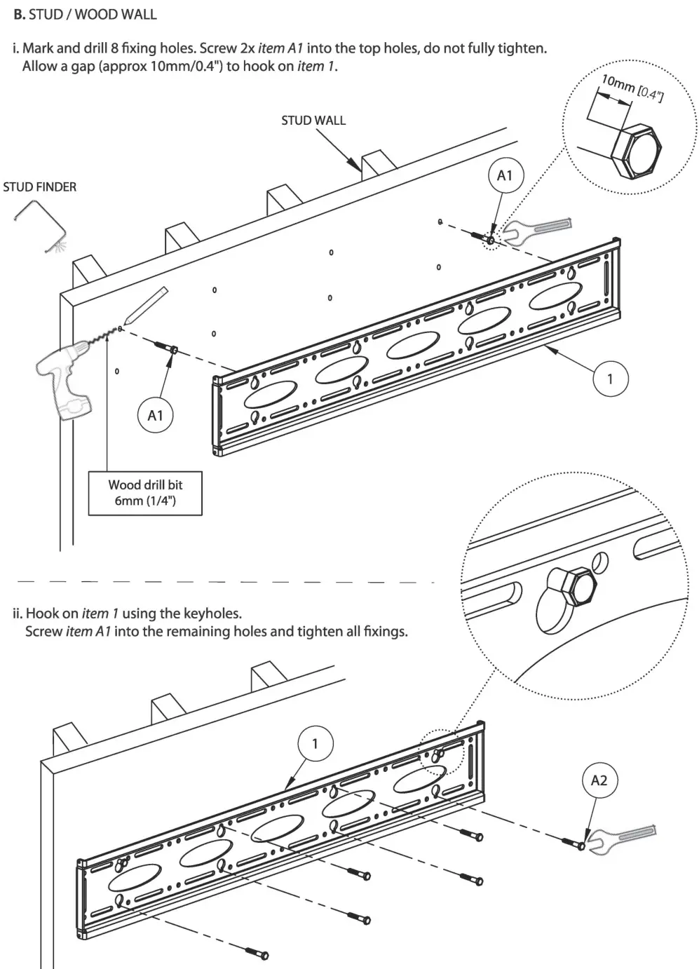 B-TECH BT9910 XL Heavy Duty Universal Flat Screen Wall Mount with Tilt - FIX WALL PLATE 2