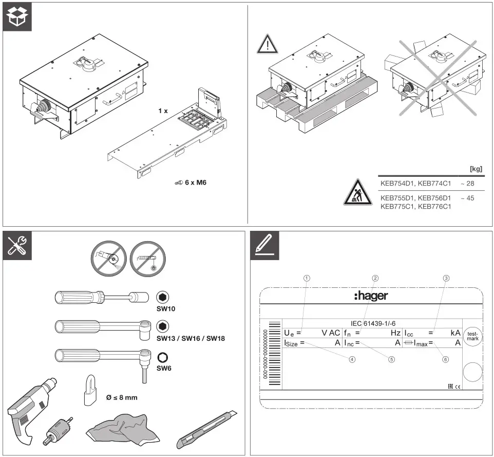Hager DE BG5 Tap-Off Box Size 4 or 5 For MCCB - Box Content and Tools