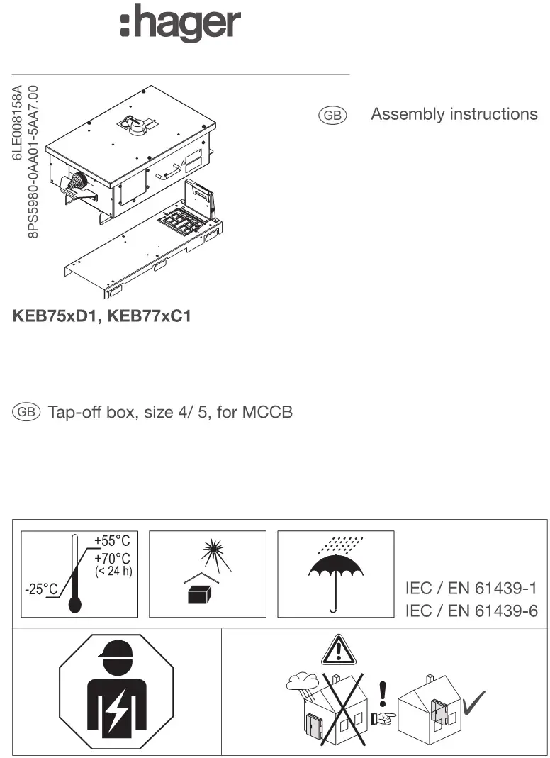 Hager DE BG5 Tap-Off Box Size 4 or 5 For MCCB Instruction Manual