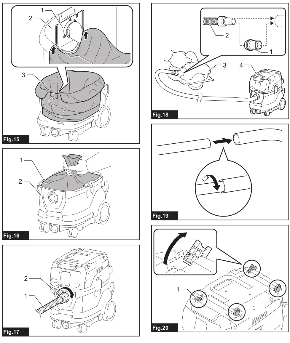 makita VC007GL Cordless Vacuum Cleaner - Fig. 15 to 20