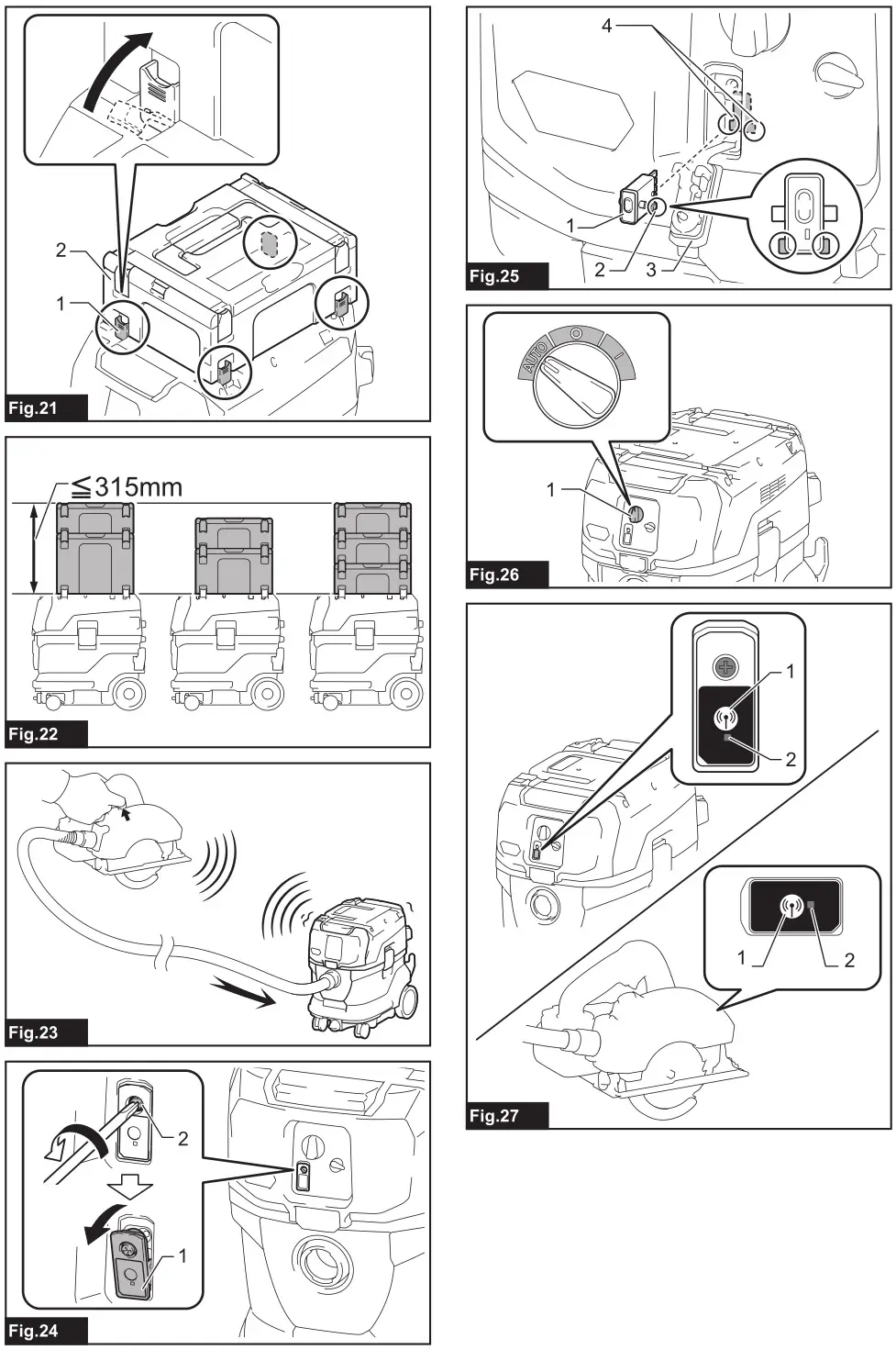 makita VC007GL Cordless Vacuum Cleaner - Fig. 21 to 27