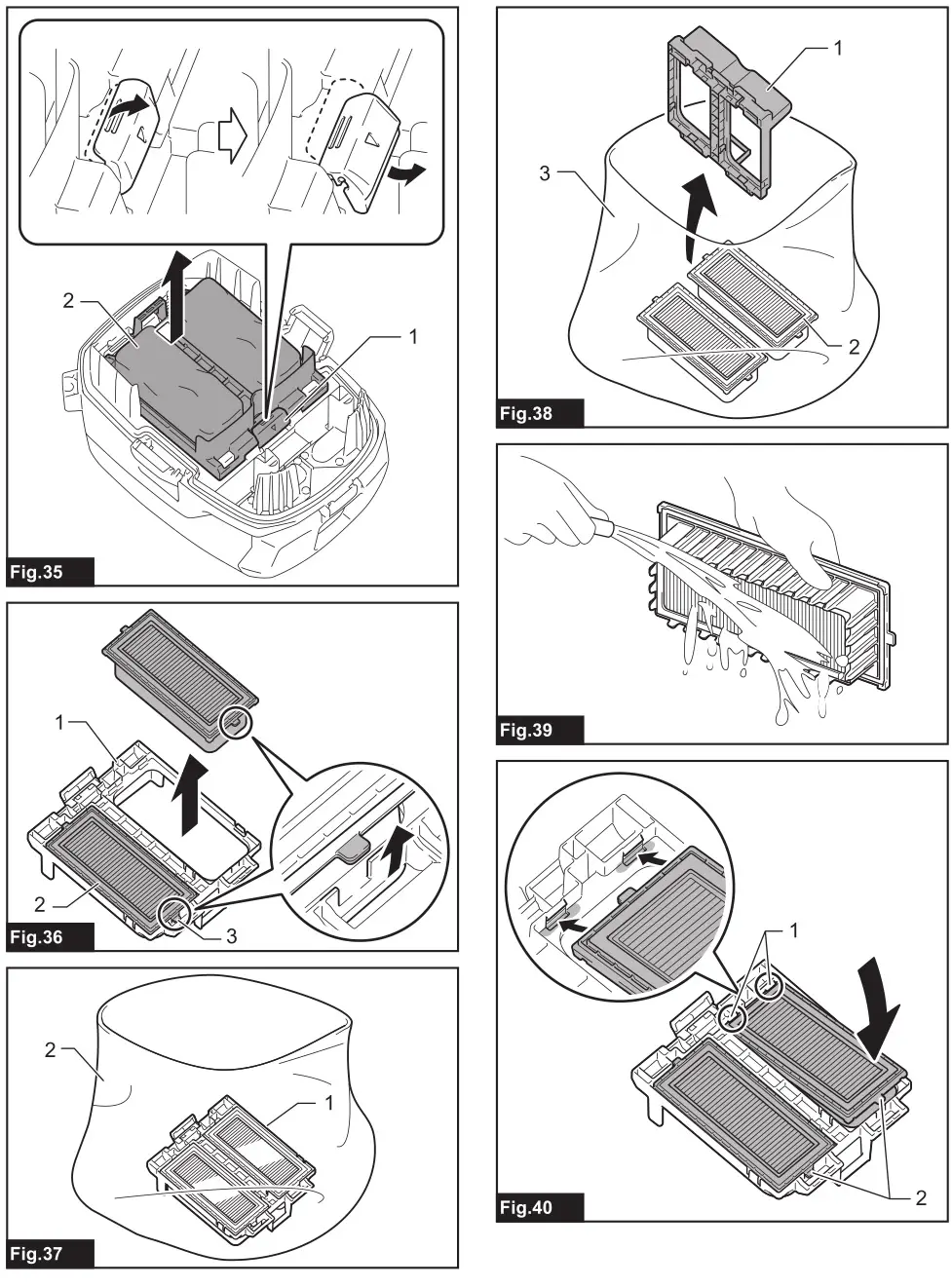 makita VC007GL Cordless Vacuum Cleaner - Fig. 35 to 40