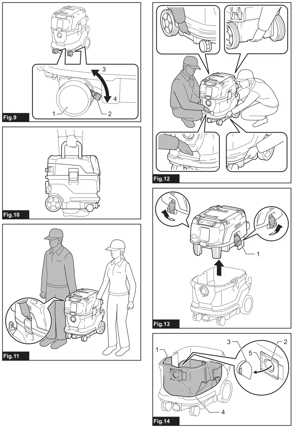 makita VC007GL Cordless Vacuum Cleaner - Fig. 9 to 14