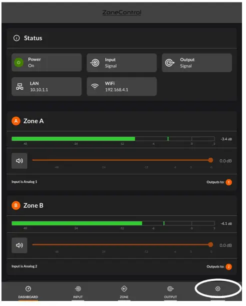 BLAZE CCA10i-BA Loudspeakers - Settings