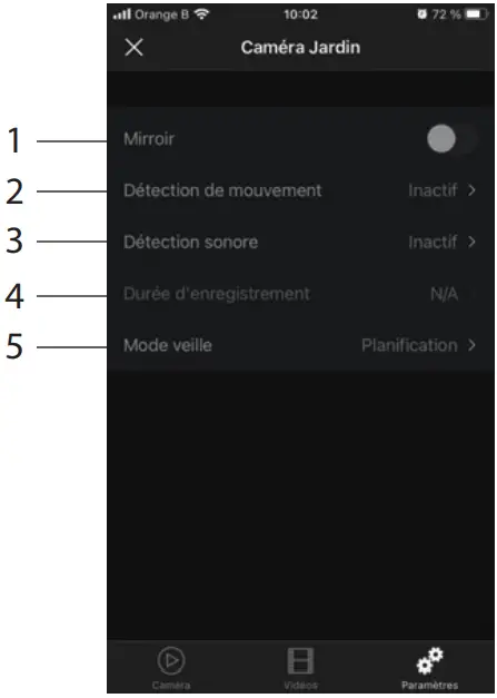DIOCAM RE01 v2 Wifi Camera - settings menu