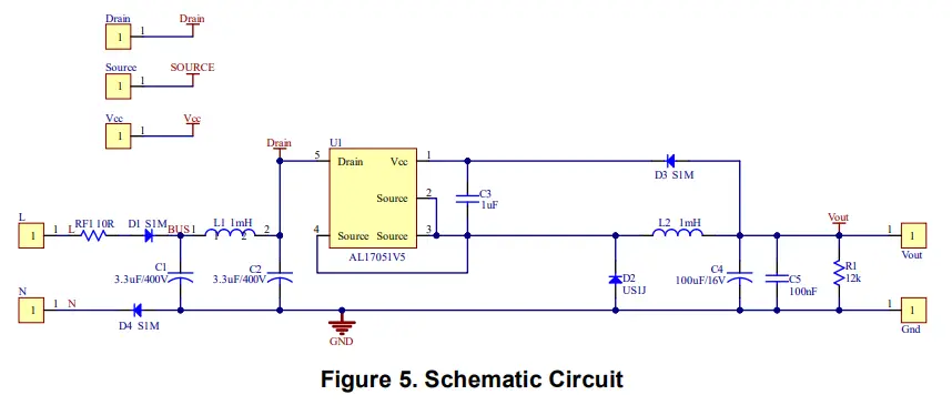 DIODES AL17051V5EV1 High Voltage Step Down Converter - Schematic