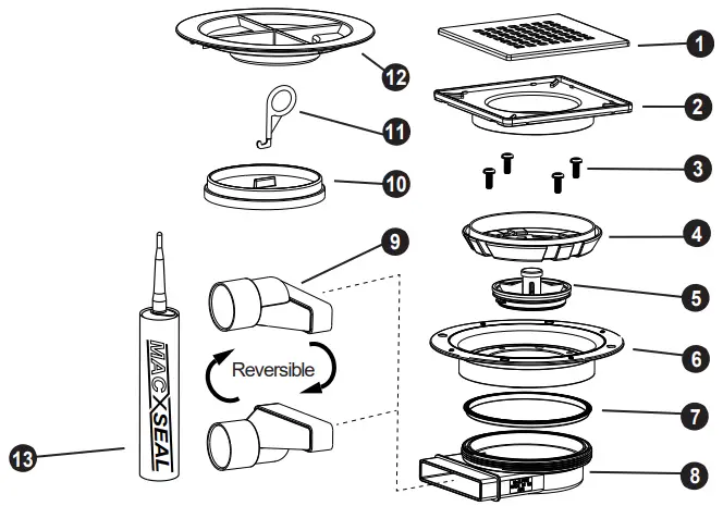 MCALPINE VSG52SL-T6SQ-X Slimline Floor Gully with Non Return Valve - Tile top cove