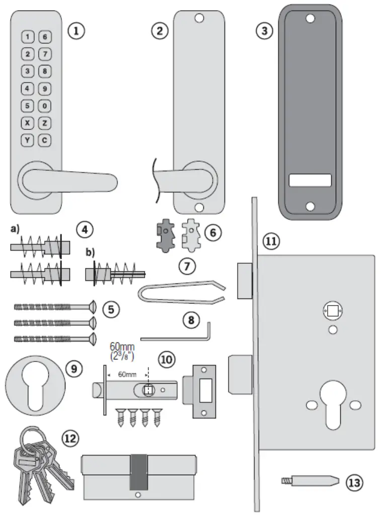 CODELOCKS CL400 Medium Duty Tubula Mortice Latch Lock - Contents