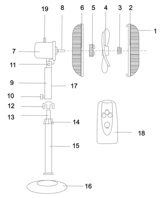 timberk T SF1603RC Stand Fan -DEVICE DESCRIPTION
