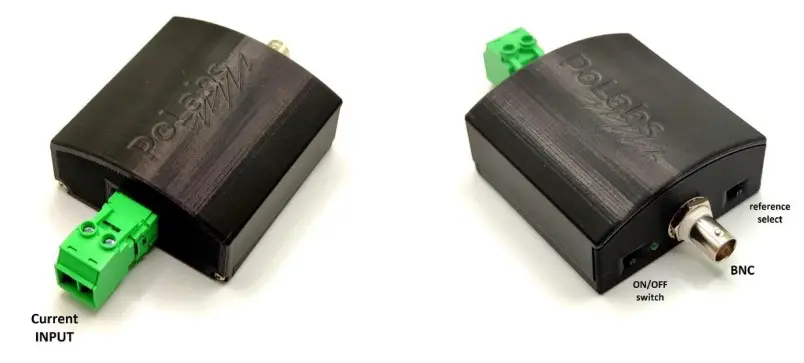 PoLabs CurrentSens 25A RMS Oscilloscope Current Probe - Connectors and pinout