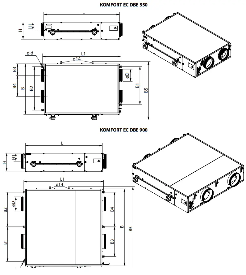 BLAUBERG KOMFORT EC DBE 300 Heat and Energy Recovery Air Handling Unit - KOMFORT 1