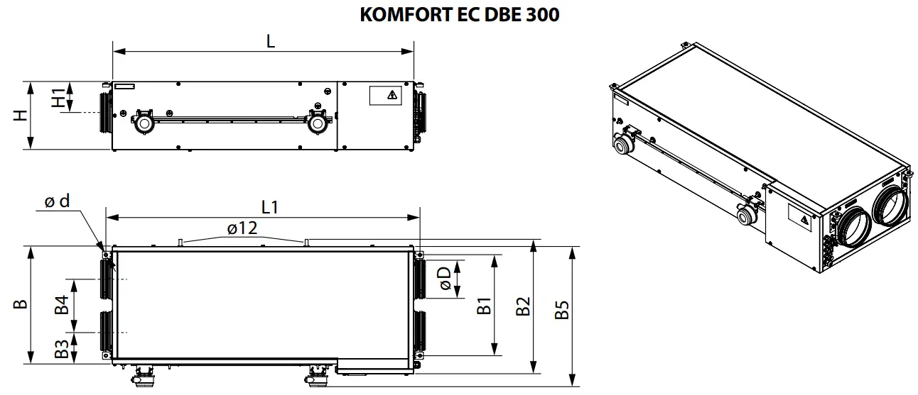 BLAUBERG KOMFORT EC DBE 300 Heat and Energy Recovery Air Handling Unit - KOMFORT