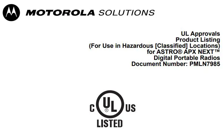 MOTOROLA SOLUTIONS PMLN6127A APX NEXT Land Mobile Radio Owner's Manual