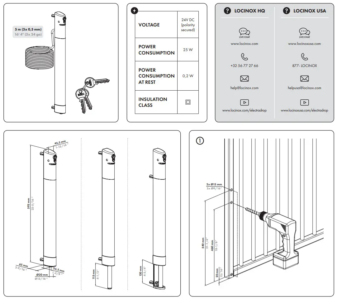 LOCINOX RAL 9005 Motorized Ground Bolt for Swing Gates - parts 1