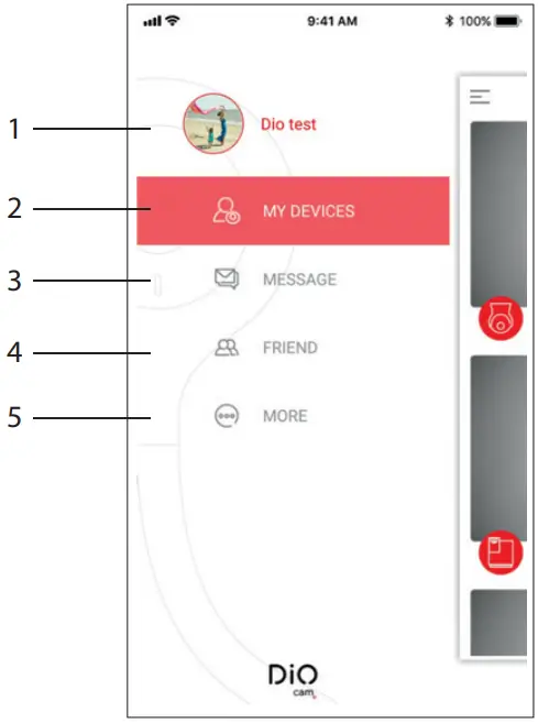 DiOCAM RI01 Indoor Rotating WiFi Camera - Account settings menu
