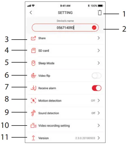 DiOCAM RI01 Indoor Rotating WiFi Camera - settings menu