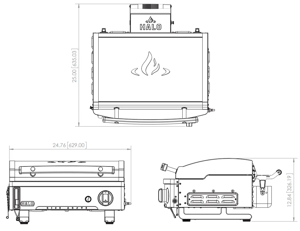 HALO Elite1B Countertop Griddle - ASSEMBLED DIMENSIONS