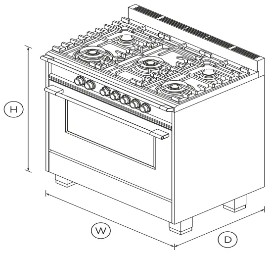 Fisher and Paykel OR36SCG4R1 Gas Range - DIMENSIONS
