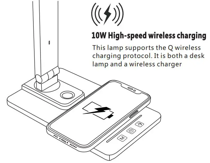 OOBEST TX223C 10W Wireless Charging Table Lamp Instruction Manual - Wireless charging function
