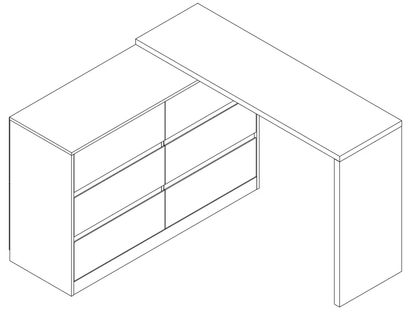 FUFU GAGA KF260058 01SD 6 Drawer L Shaped Dresser with Rotatable Desk -